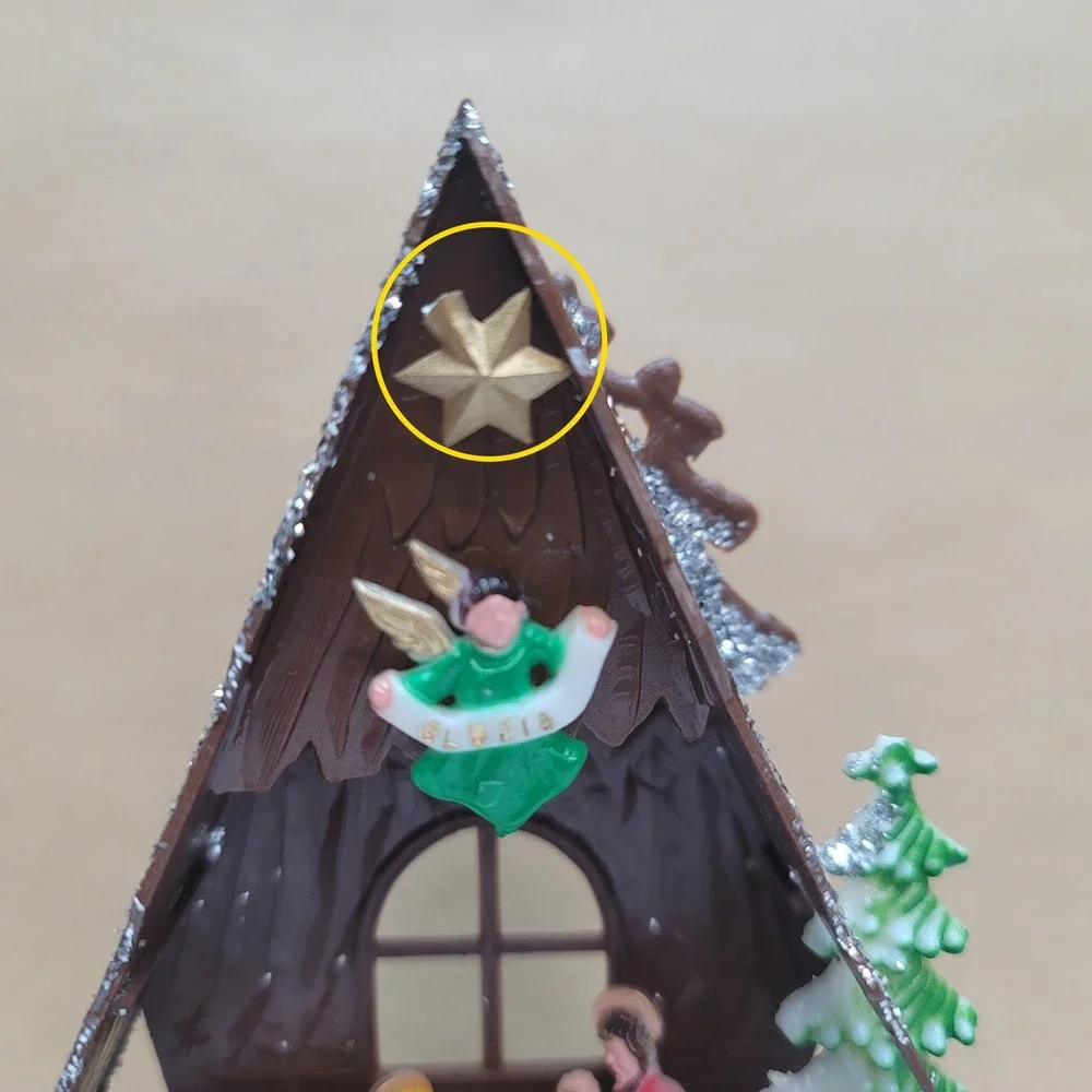 Vtg Plastic Diorama Nativity Scene A-Frame Stable Glitter Christmas Decor China
